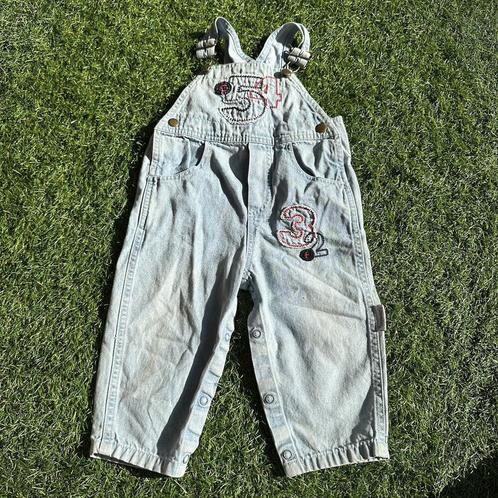 Vintage Vitamin Kids Overalls Boys Size 24 Months Blue Denim Numbers Embroidered